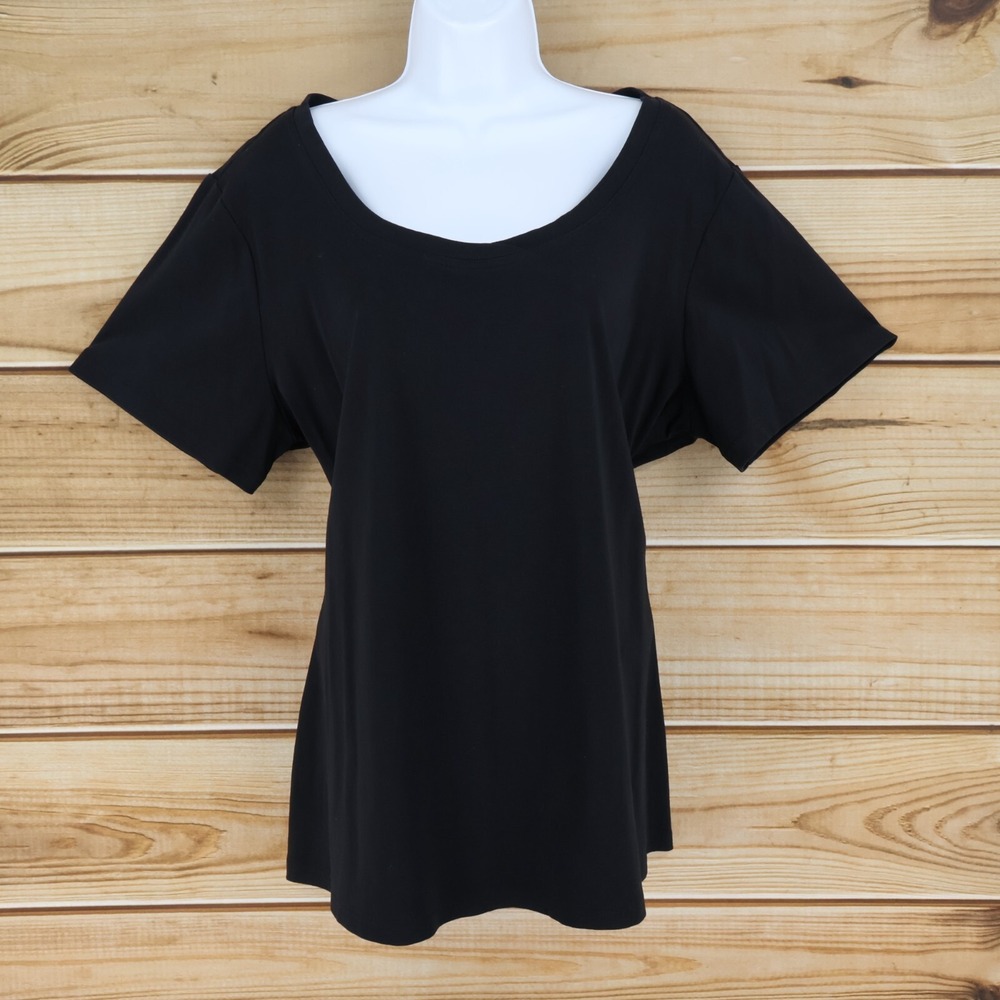 Venezia Short Sleeve Shirt Modern Fit Womens Sz 18/20 Black Cotton Blend Stretch